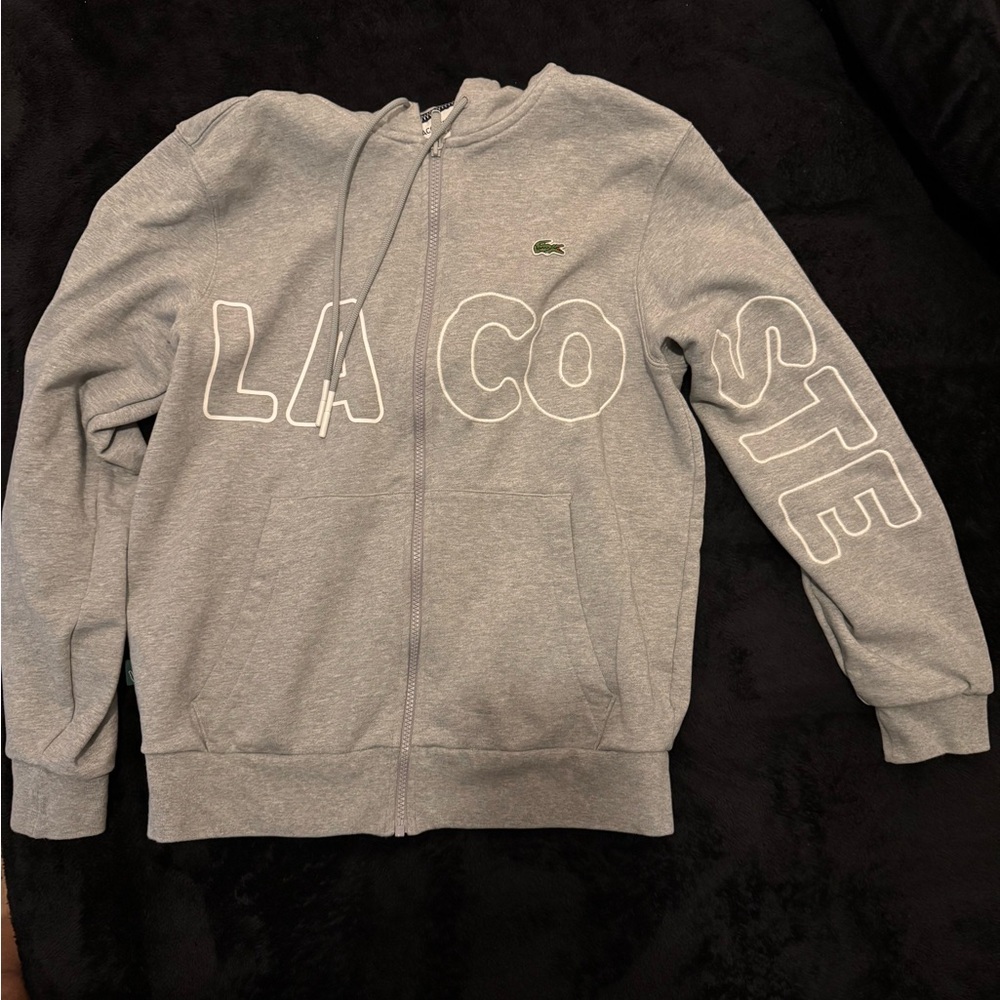 Bundle Lacoste Gray Sweatpants and Hoodie with Bold Graphic Design